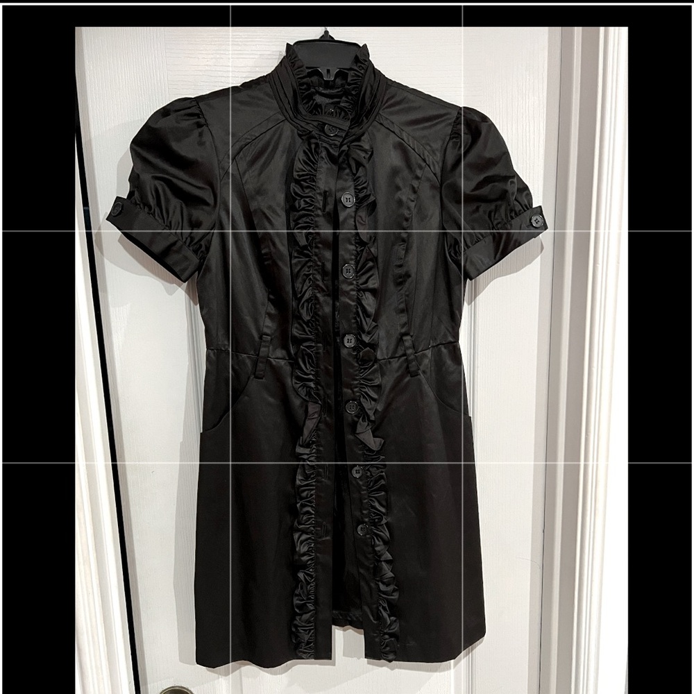 Bebe black satin trench coat dress size medium